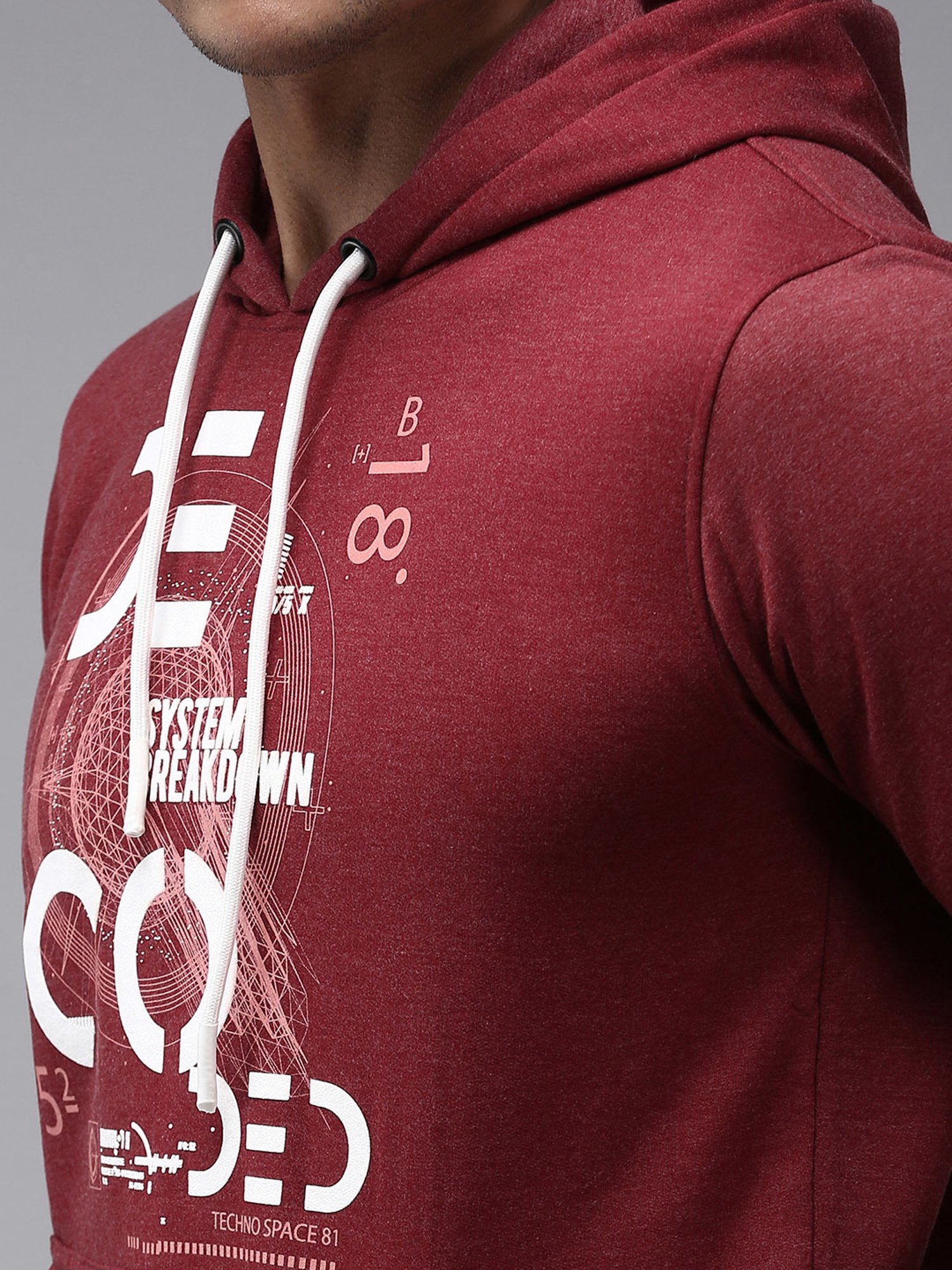 Showoff Maroon Cotton Regular Fit Printed Hooded Sweatshirt