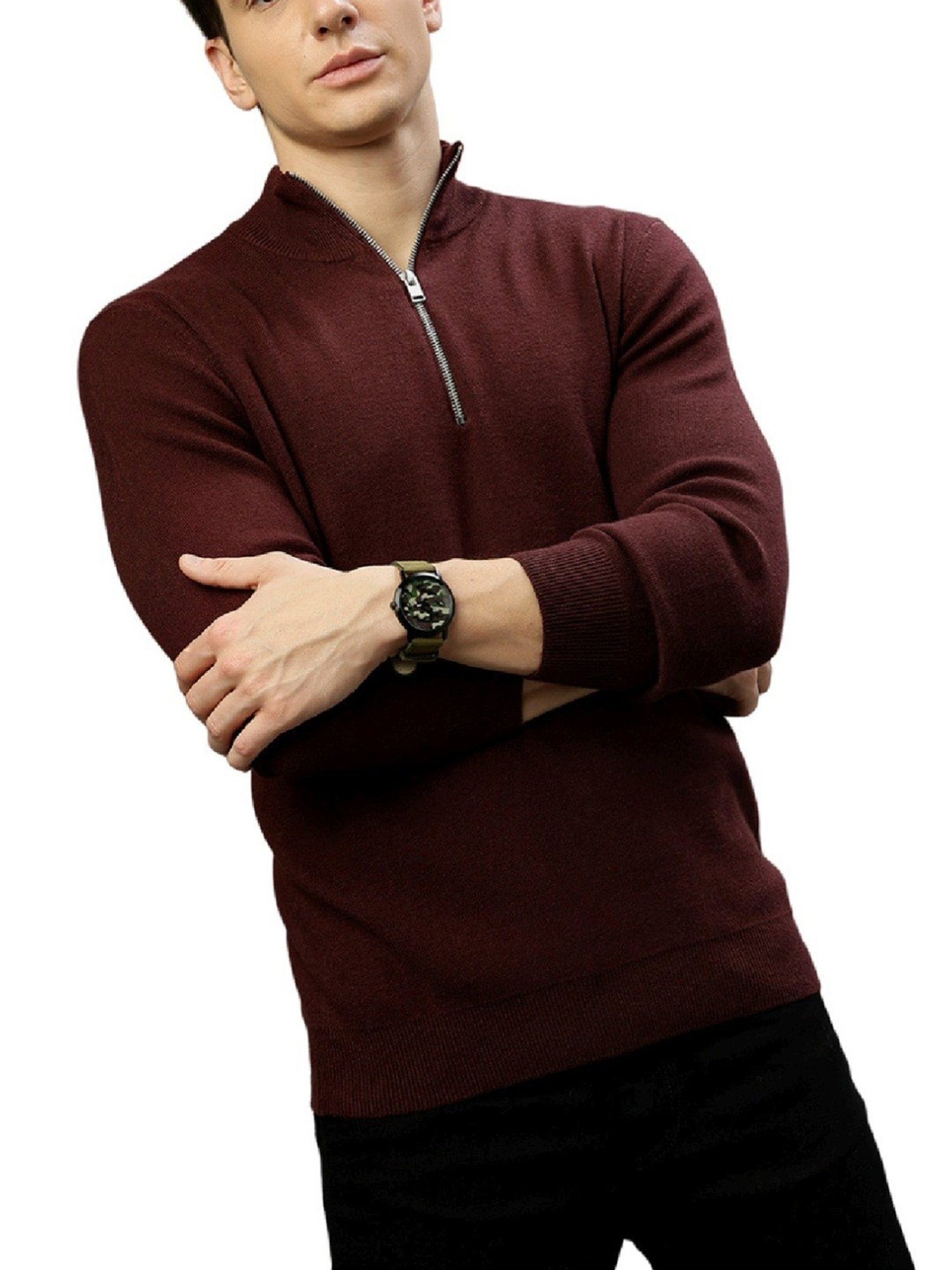 Lindbergh Maroon Regular Fit Sweaters