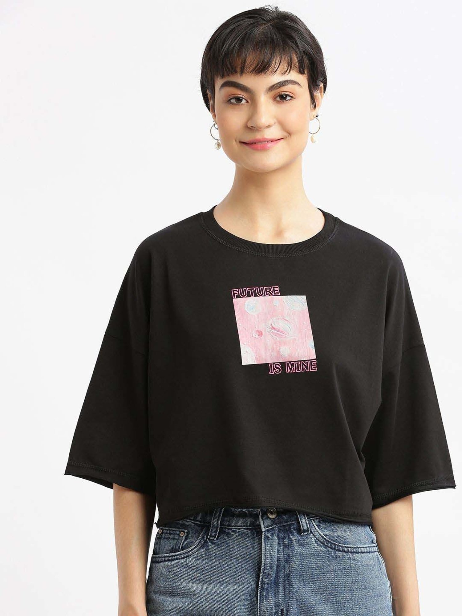 SHOWOFF Black Cotton Printed T-Shirt