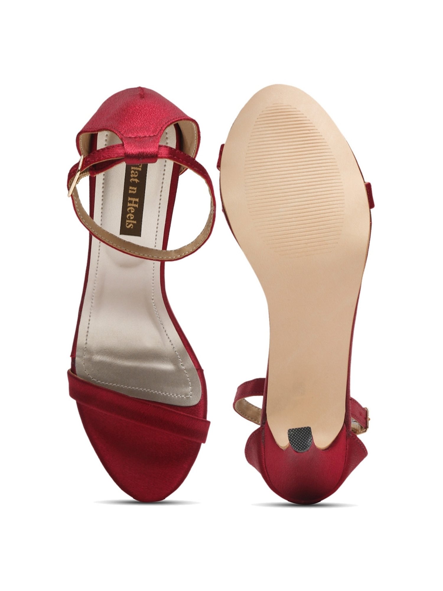 Flat N Heels Women's Maroon Ankle Strap Stilettos