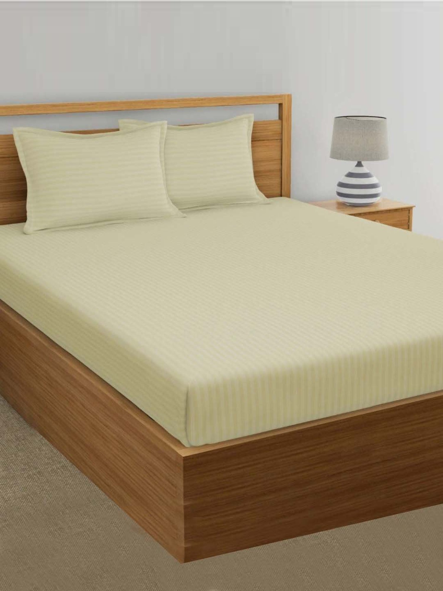 My Room Cream 100% Cotton 300 TC King Bedsheet with 2 Pillow Covers