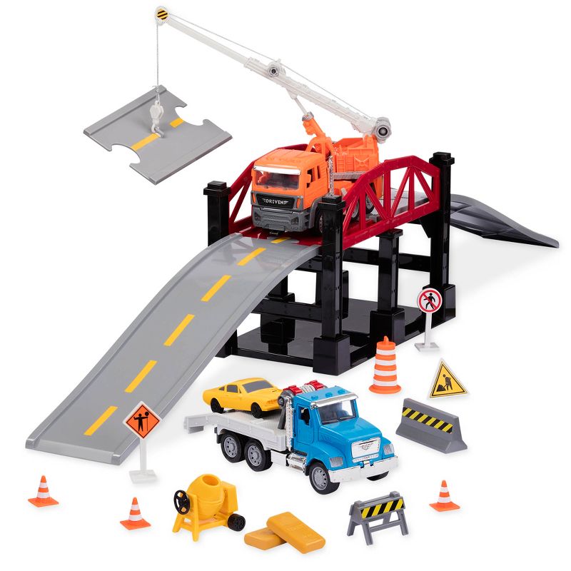 DRIVEN – Construction Playset with Toy Trucks and Bridge (39pc) – Micro Series