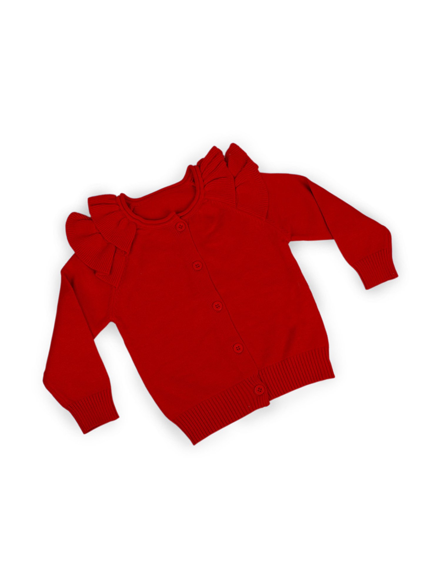 Baby Moo Kids Red Regular Fit Full Sleeves Sweater