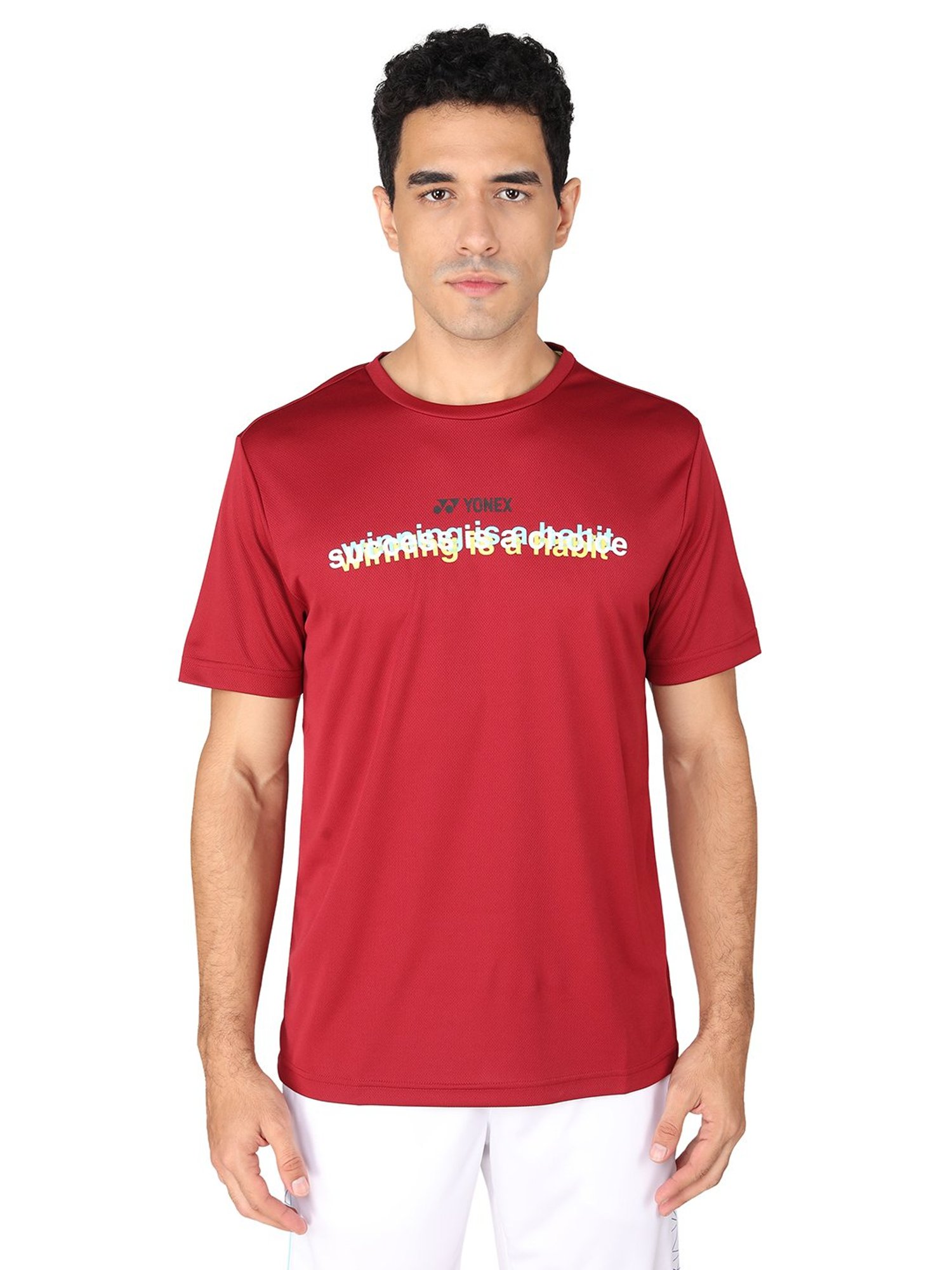 Yonex Red Regular Fit Graphic Print Badminton T-Shirt