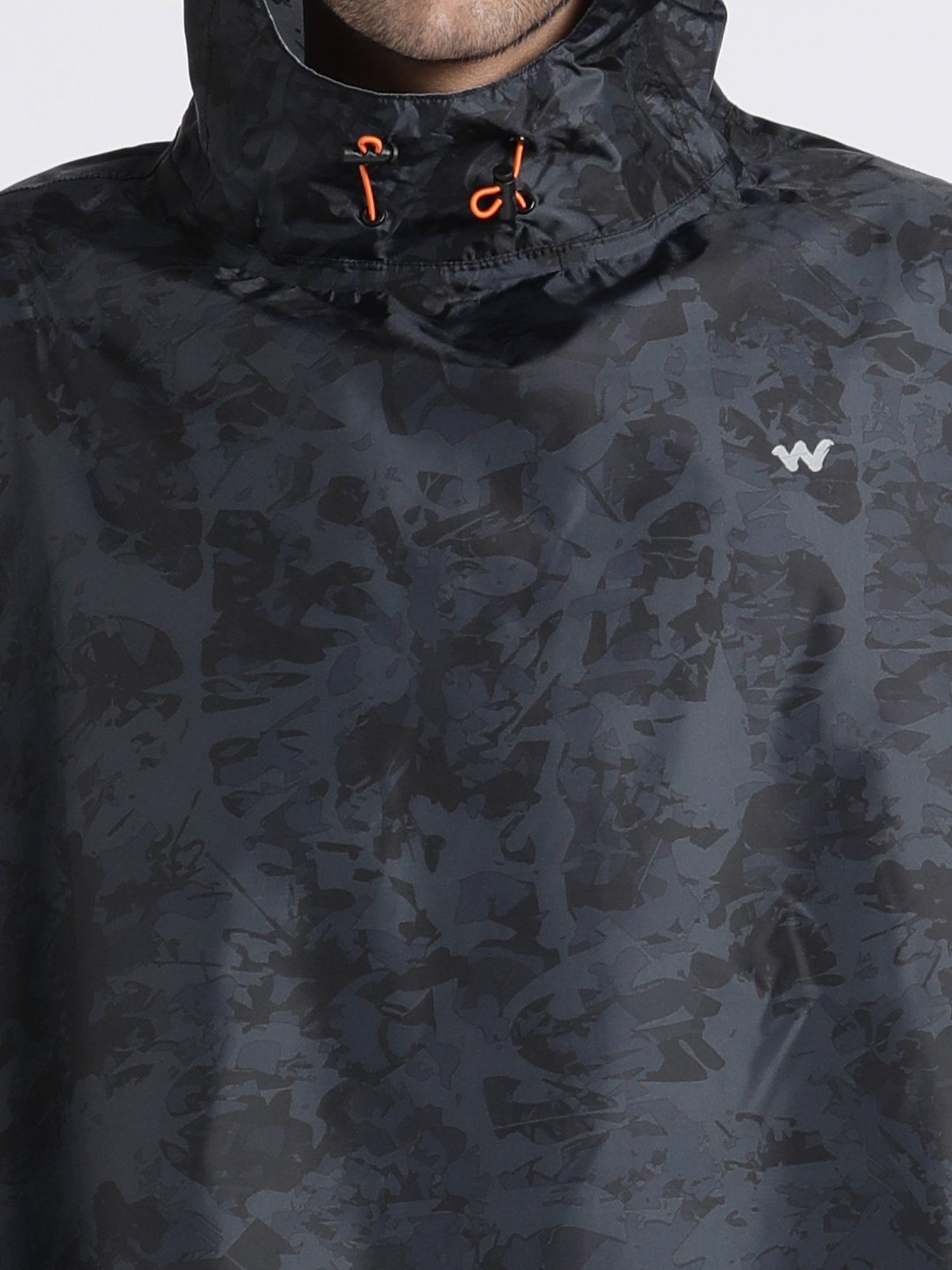 Wildcraft Black Camo Print Hooded Rain Coat