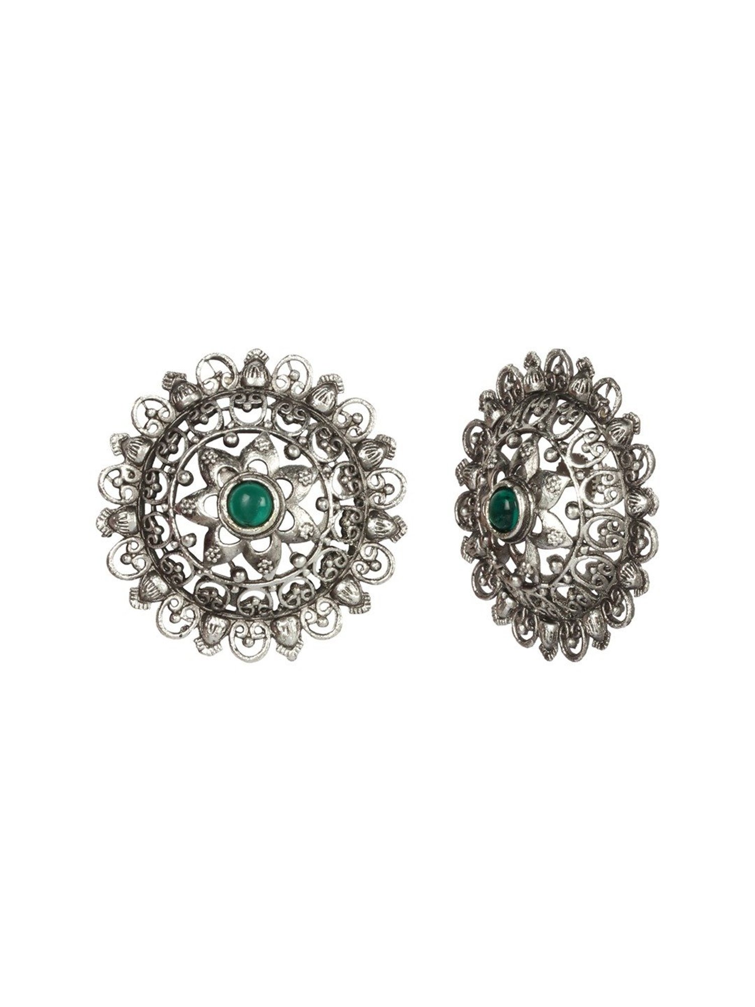 Priyaasi Oxidized Silver-Plated Self Designed Floral Stud Earrings