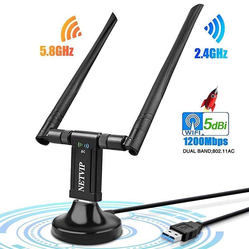 WiFi Adapter, Dual Band USB WiFi Dongle (5.8G/867Mbps+2.4G/300Mbps) Network Adapter with USB 3.0 Cradle and Extension Cable for PC Desktop Laptop Support Windows 10/8/7 MacOS