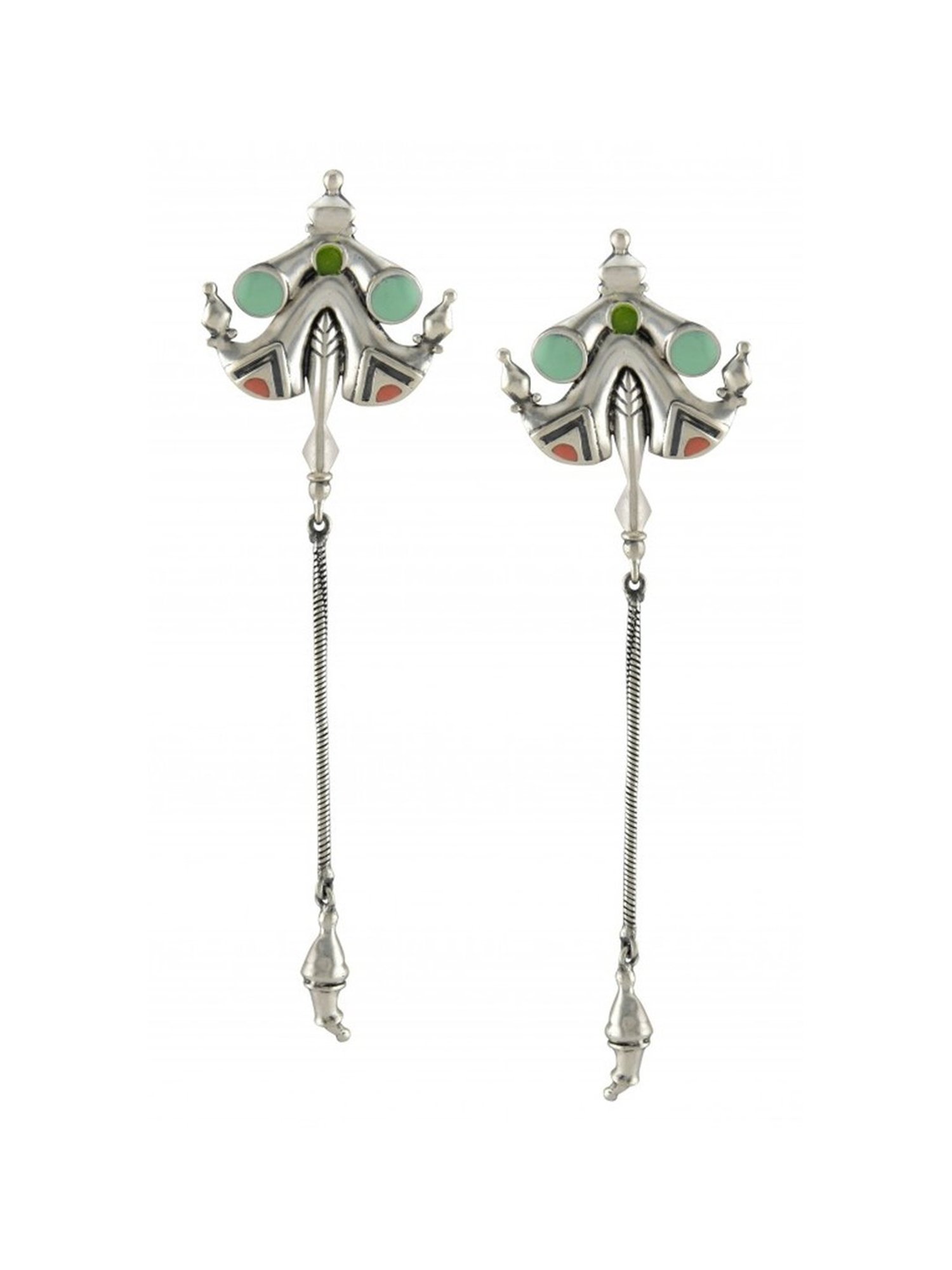 Tribe Amrapali Green Enamel Chandrika Pagoda Tassel Danglers