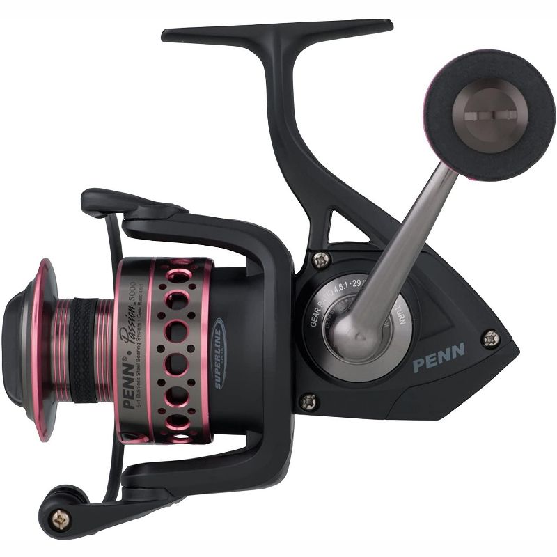 Penn PAS5000 Heavy Duty Lightweight Right and Left Handed Passion Spinning Fishing Reel with Line Capacity Rings for Women, Pink and Black