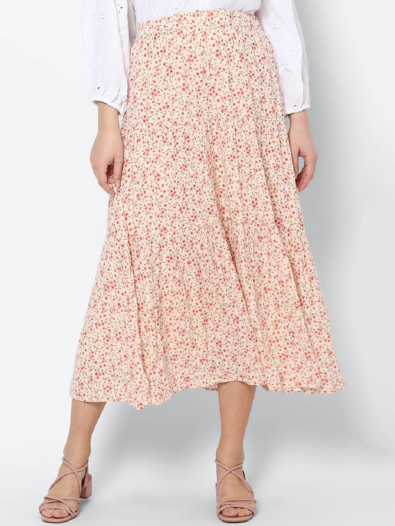 American Eagle Outfitters Beige Printed Below Knee Skirt