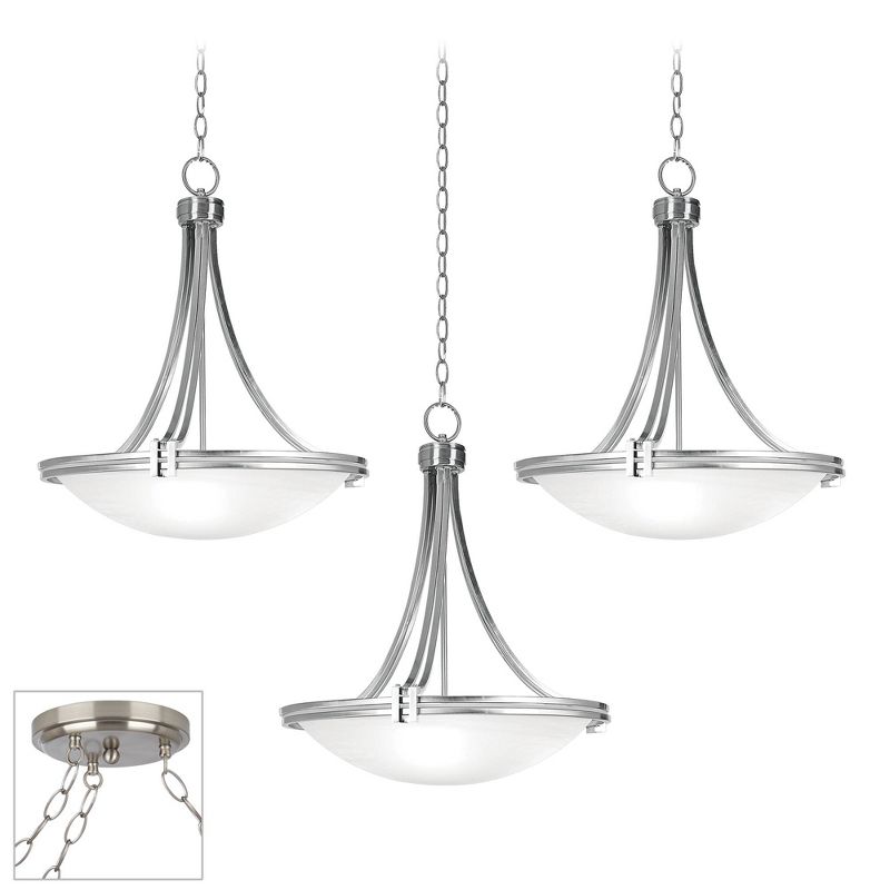 Possini Euro Design Brushed Nickel Swag Pendant Chandelier Marbleized Glass 3-Light Fixture for Dining Room House Foyer Kitchen