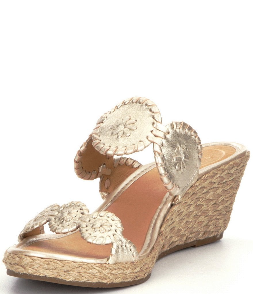 Jack Rogers Shelby Leather Whipstitched Wedge Espadrilles