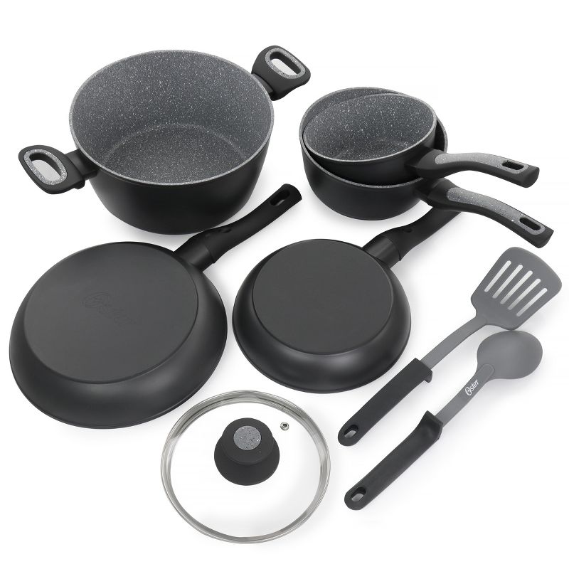 Oster 10 Piece Non-Stick Aluminum Cookware Set in Black and Grey Speckle