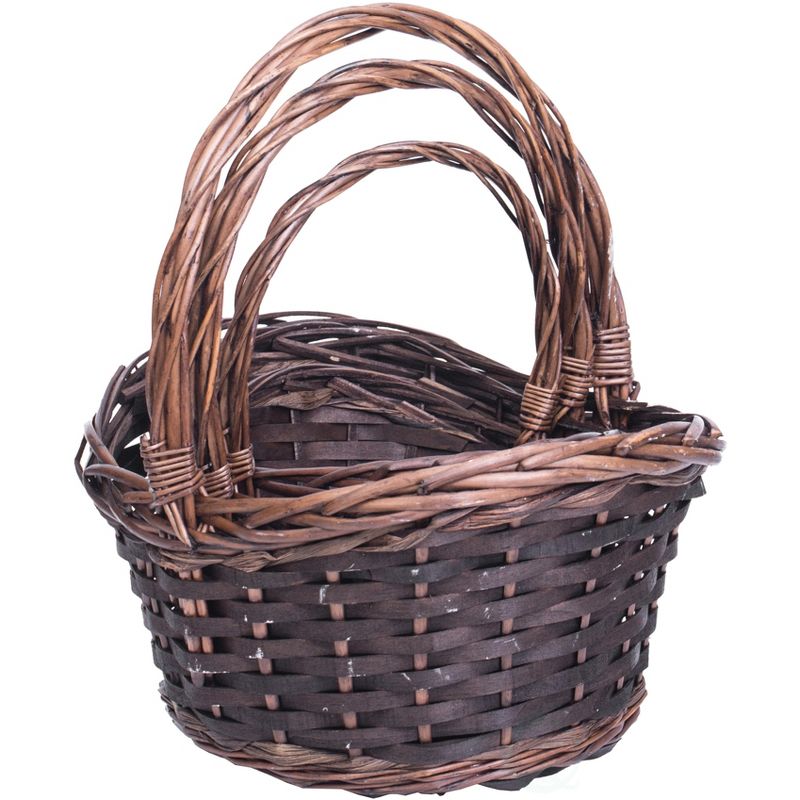 Vintiquewise Brown Boat Shaped Willow Bowl Baskets, Set of 3