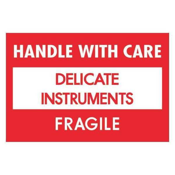 Tape Logic Fragile Labels "Delicate Instruments - HWC" 2" x 3" Red/White 500