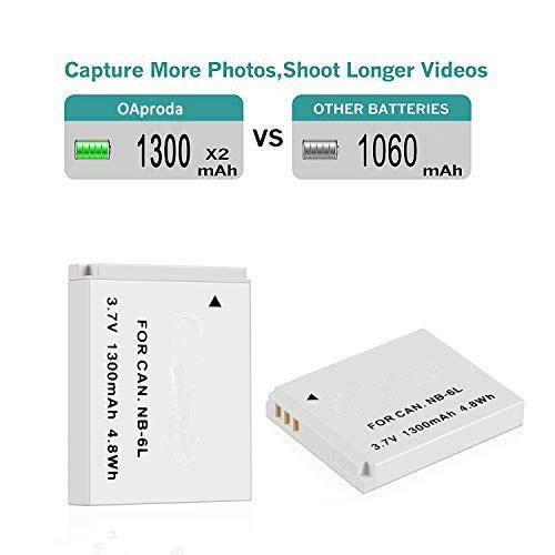 2 Pack NB6L NB6LH Battery and Ultra Slim Micro USB Charger for  PowerShot SX530 HS SX710 HS SX700 HS SX610 HS SX600 HS SX540 HS SX510 HS SX500 is SX280 HS SX270 HS D30 S90