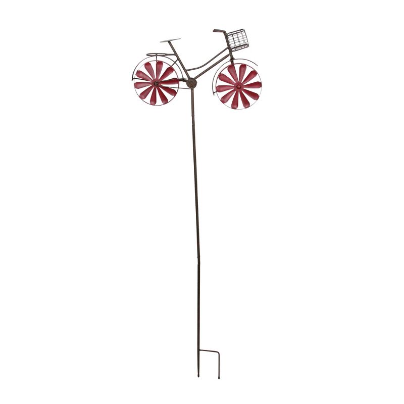 Transpac 14" Rustic Vintage Bicycle with Wire Basket Outdoor Garden Kinetic Stake - Brown/Red