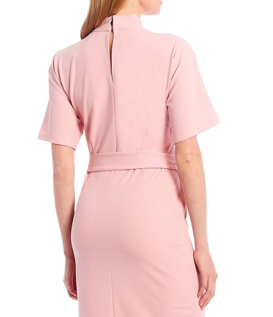 Maggy London Mock Neck Dolman Sleeve Tie Waist Sheath Dress