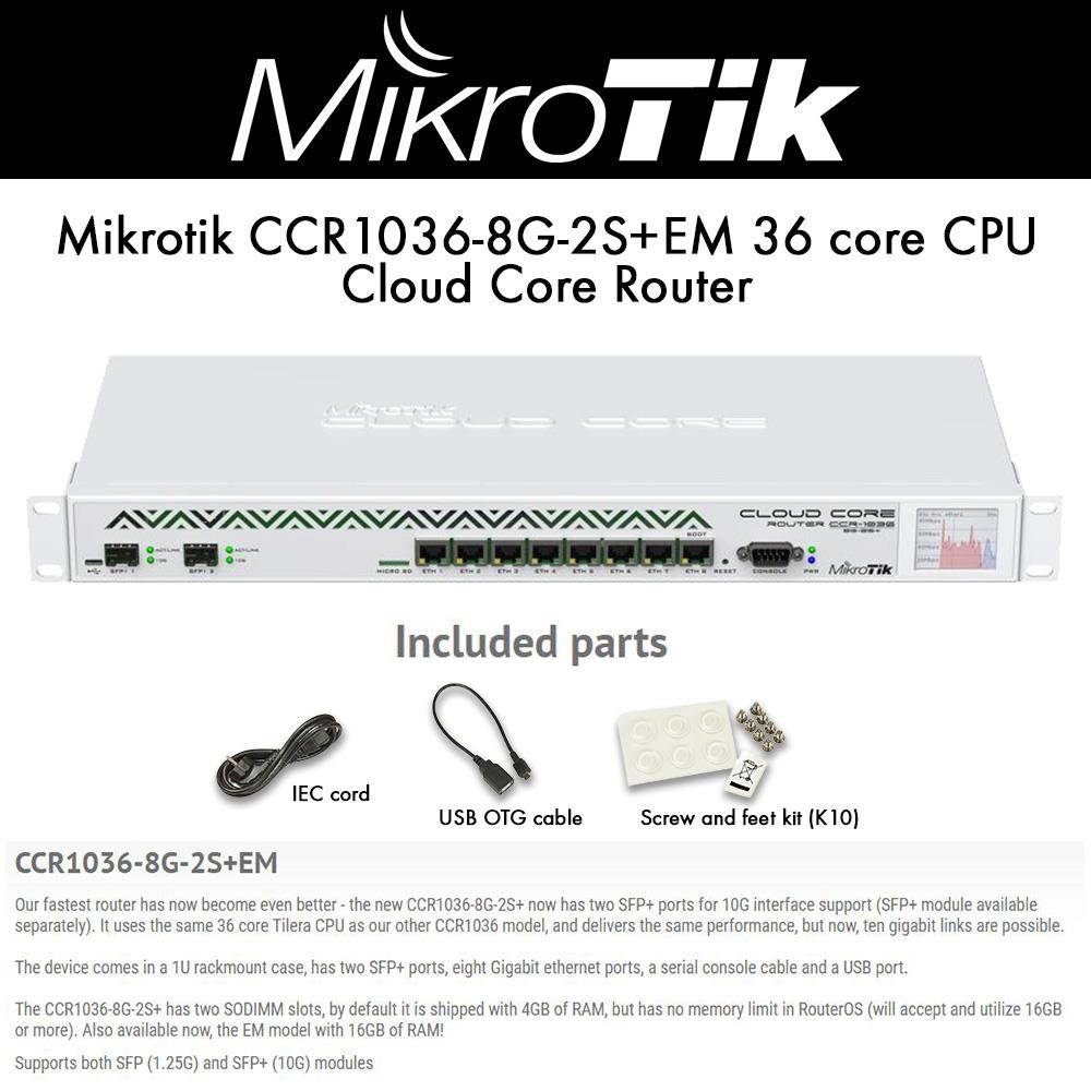 Mikrotik CCR1036-8G-2S+EM Cloud Core Router 36 core CPU 8-Ports Gigabit