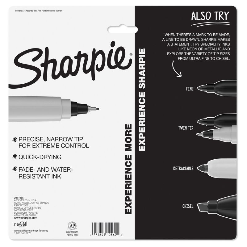 34pk Permanent Marker Ultra Fine Tip Multicolor - Sharpie