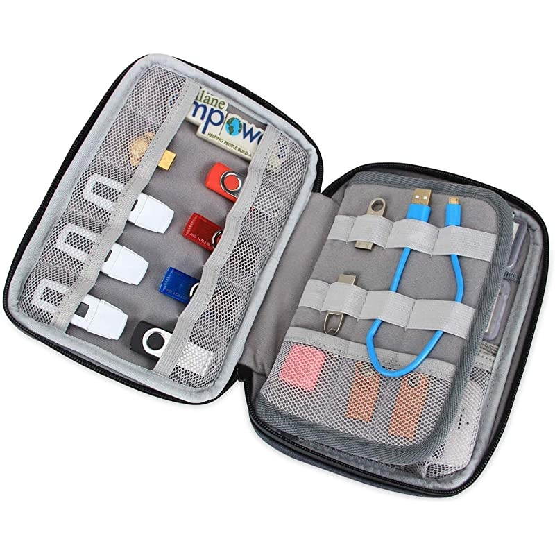 USB Flash Drive Bag for SD Cards, Power Banks, Memory Cards/Waterproof External Hard Drive Case (Large, Dark Blue)