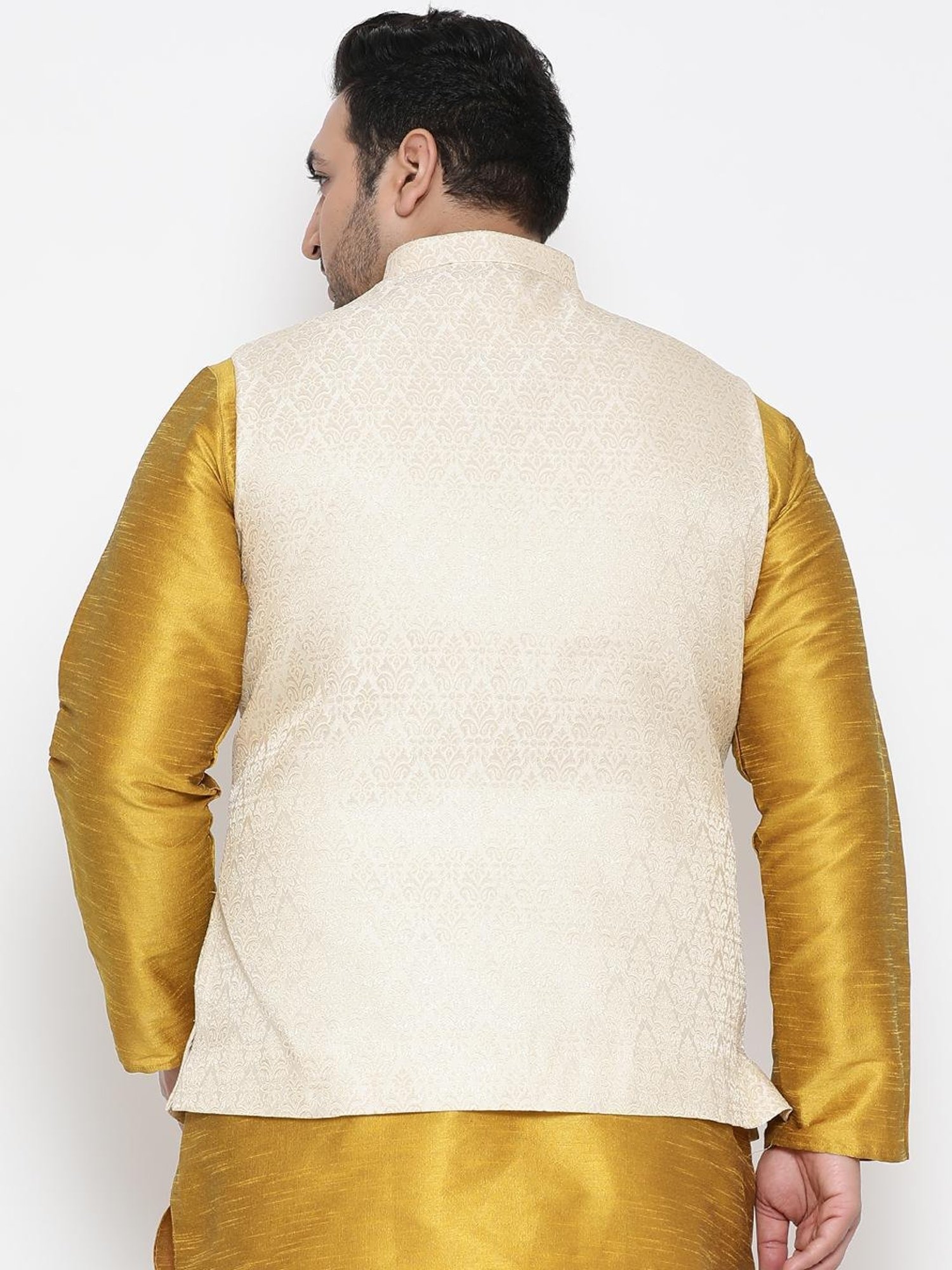 KISAH PLUS Beige Regular Fit Jacquard Nehru Jacket