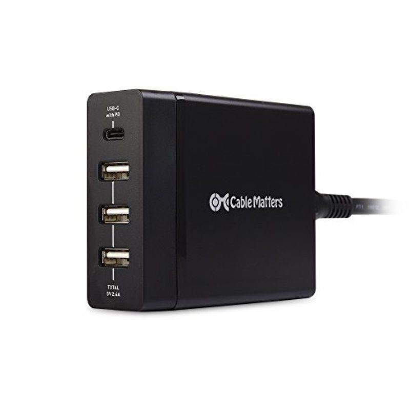 cable Matters 72W 4-Port USB c charger (USB c Wall charger) with 60W Power Delivery for Laptops, Tablets, and Smartphones in Black