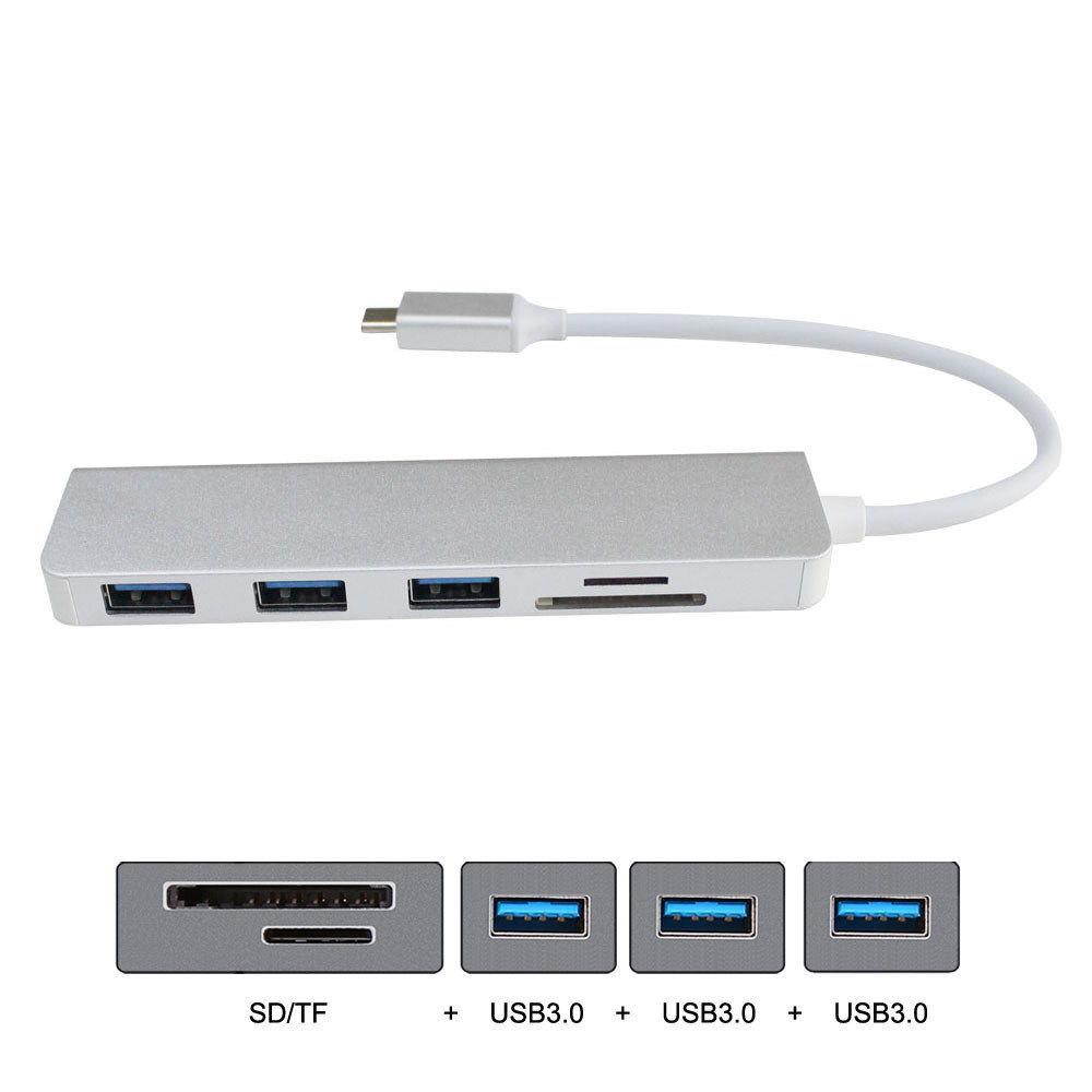 Thunderbolt3 Type-C USB-C to 3 Ports USB 3.0 Female Hub With SD TF Card Reader for Laptop