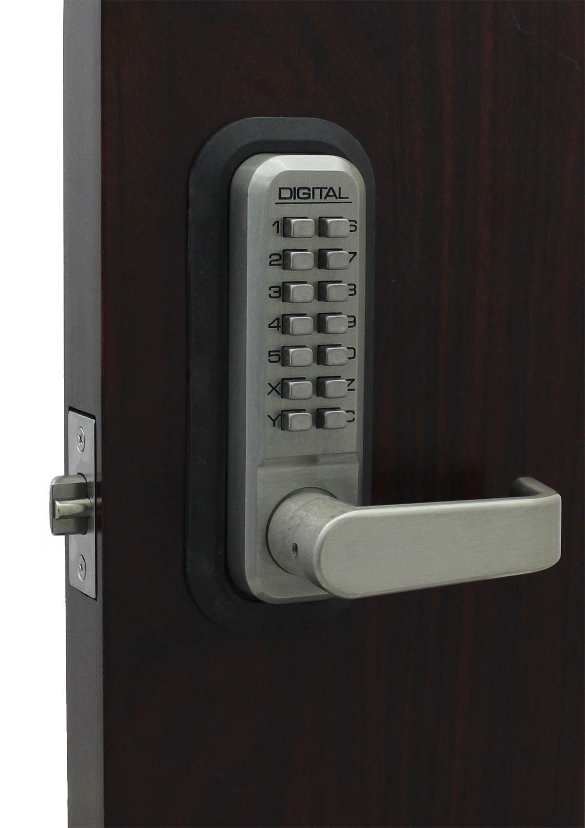 LockeyUSA Digital Door Lock 2835 Lever Handle, Satin Nickel