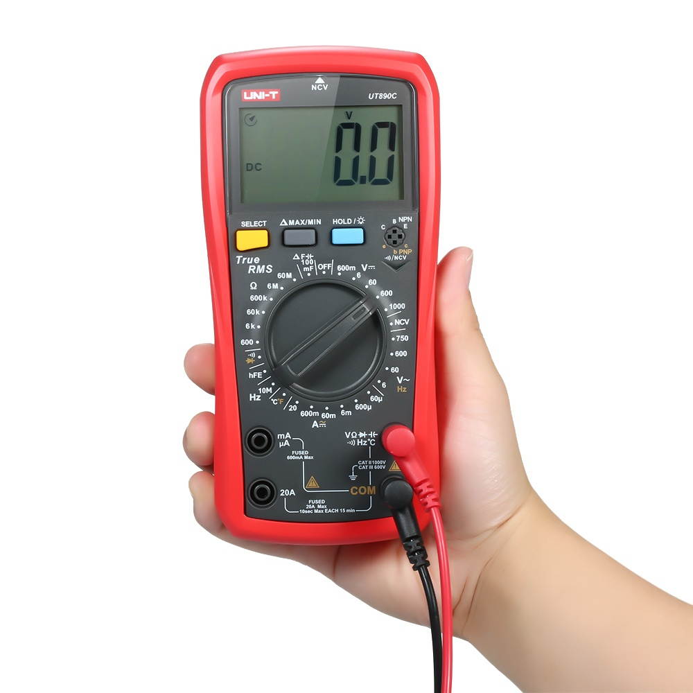 UNI-T UT890C Digital Multimeter True RMS Handheld Mini Universal Meter AC DC Voltmeter Ammeter High Accuracy Measure AC/DC Voltage Current Resistance Capacitance Frequency Temperature Diode Tester