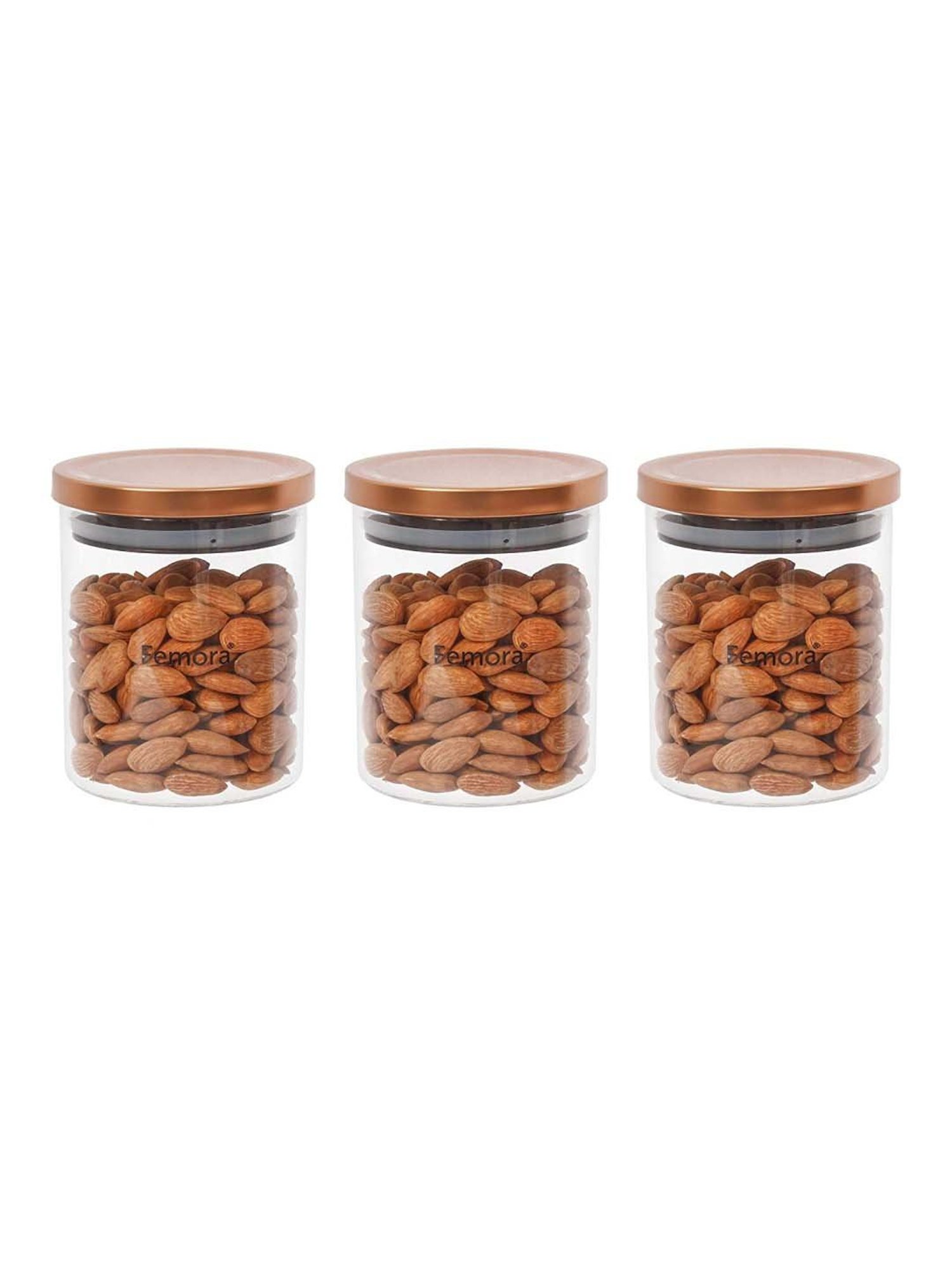 Femora Transparent & Brown Glass Storage Jar With Lid (0.5 L)-  Set of 3