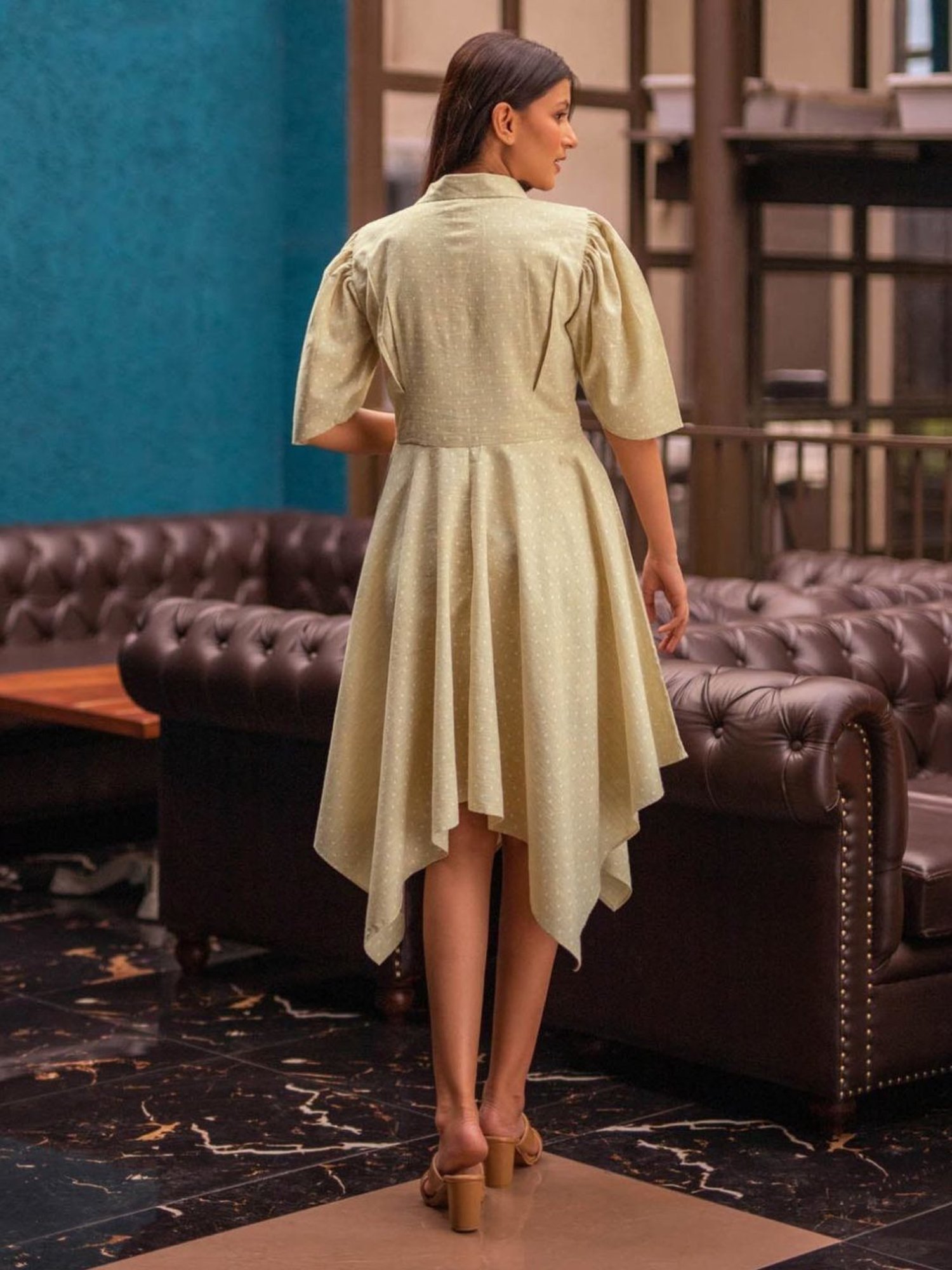 BInfinite Khaki Chambray Handkerchief Dress