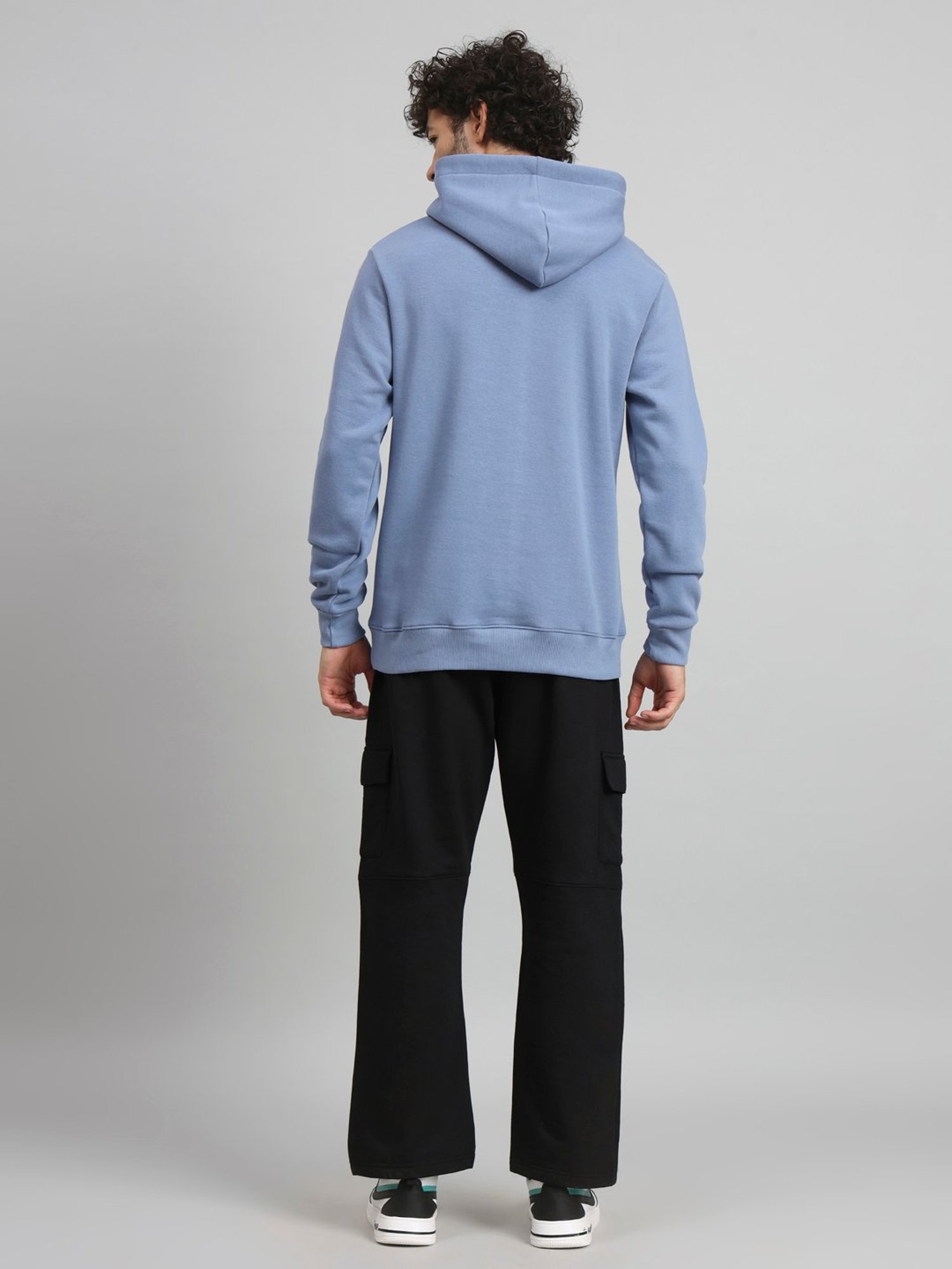 GRIFFEL Sky Blue & Black Regular Fit Printed Hooded Sweatshirt & Trackpants Set