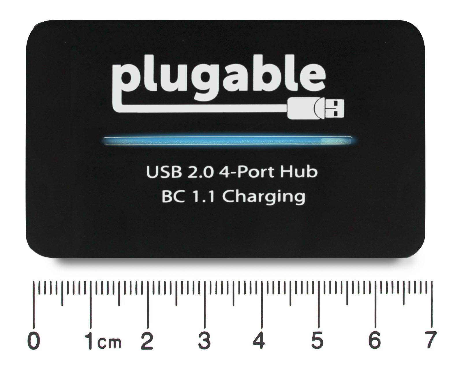 Plugable USB 2.0 4-Port High Speed Hub with 12.5W Power Adapter.