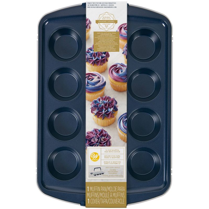 Wilton 12 Cup Diamond-Infused Non-Stick Muffin and Cupcake Pan Navy Blue