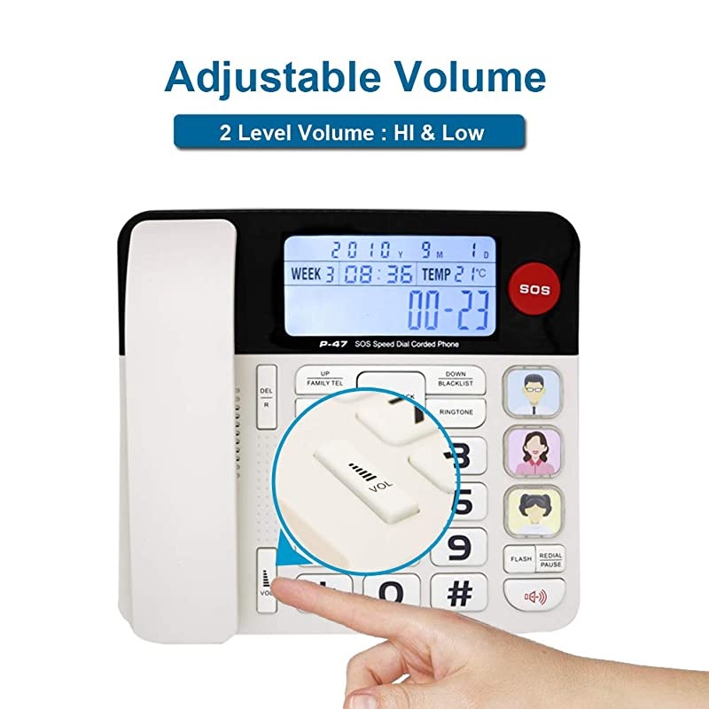 Home Landline Phone with Caller ID  P47 Upgrade Corded Desk Phone for Home with LuminousampLarge ButtonClear VolumeSOS Emergency ButtonSpeed Dial MemoryBlacklist