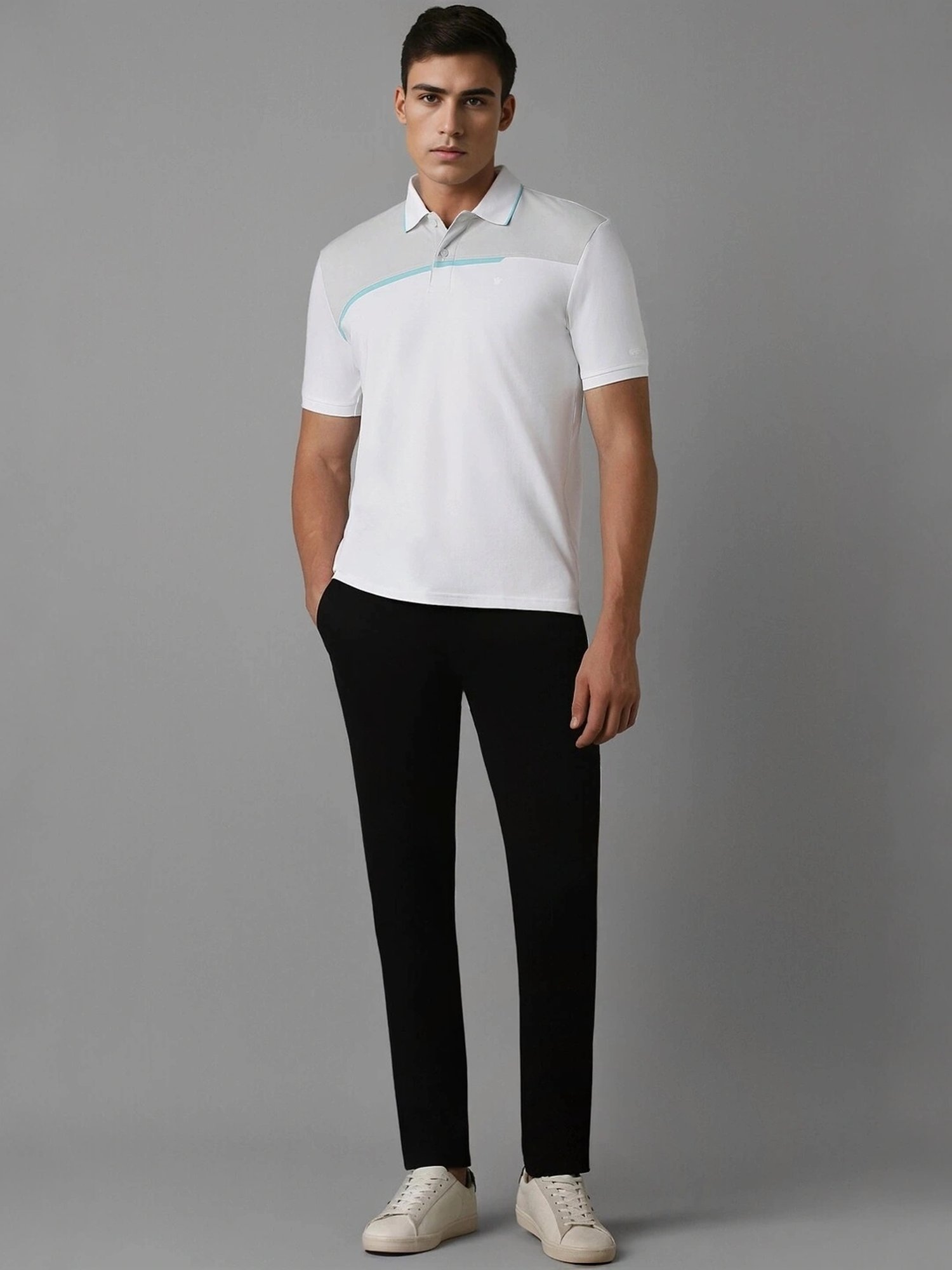 Louis Philippe White Regular Fit Colour Block Polo T-Shirt