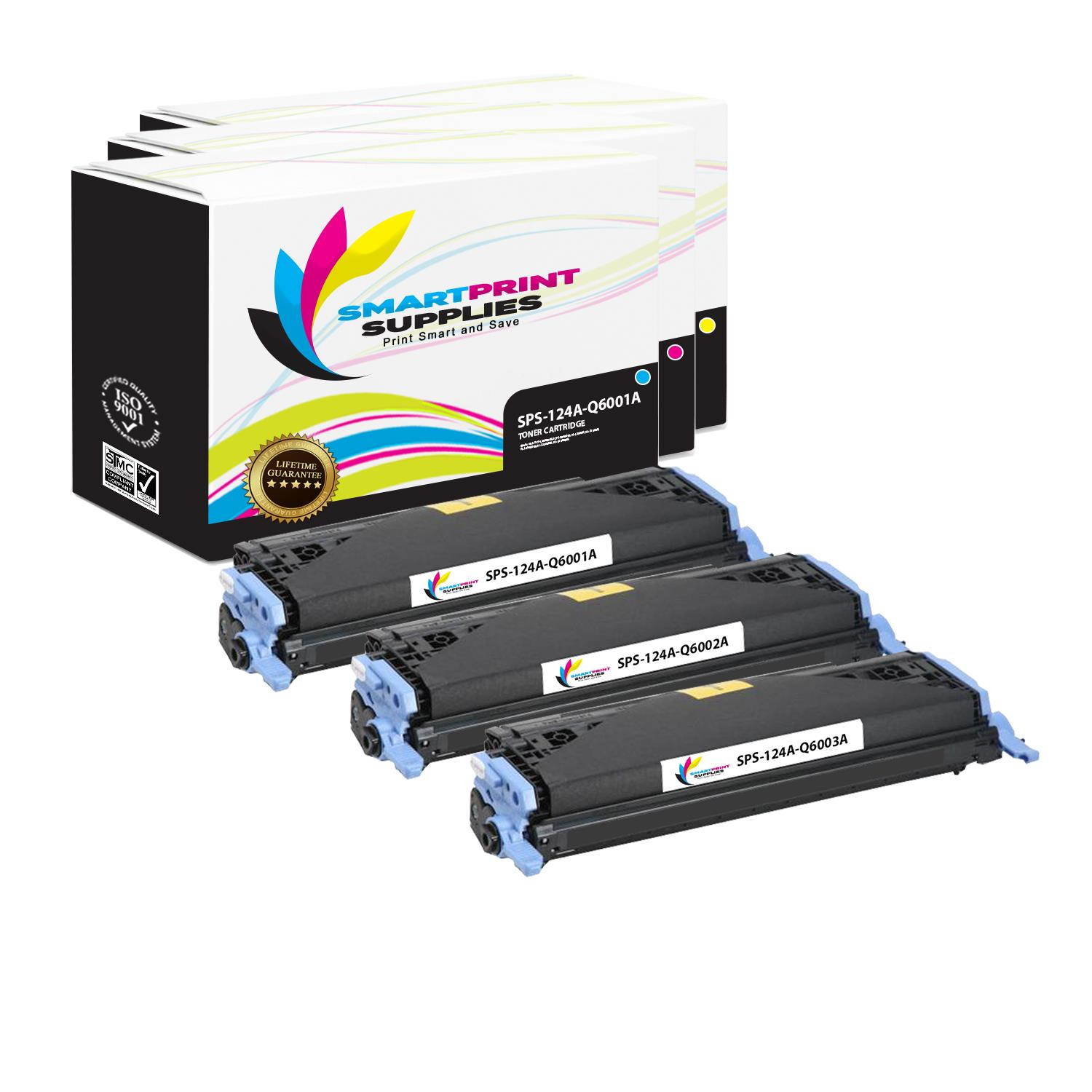 Smart Print Supplies Compatible 124A Toner Cartridge Replacement for HP LaserJet 1600 2600 2605 Printers (Q6001A Cyan, Q6002A Yellow, Q6003A Magenta) - 3 Pack