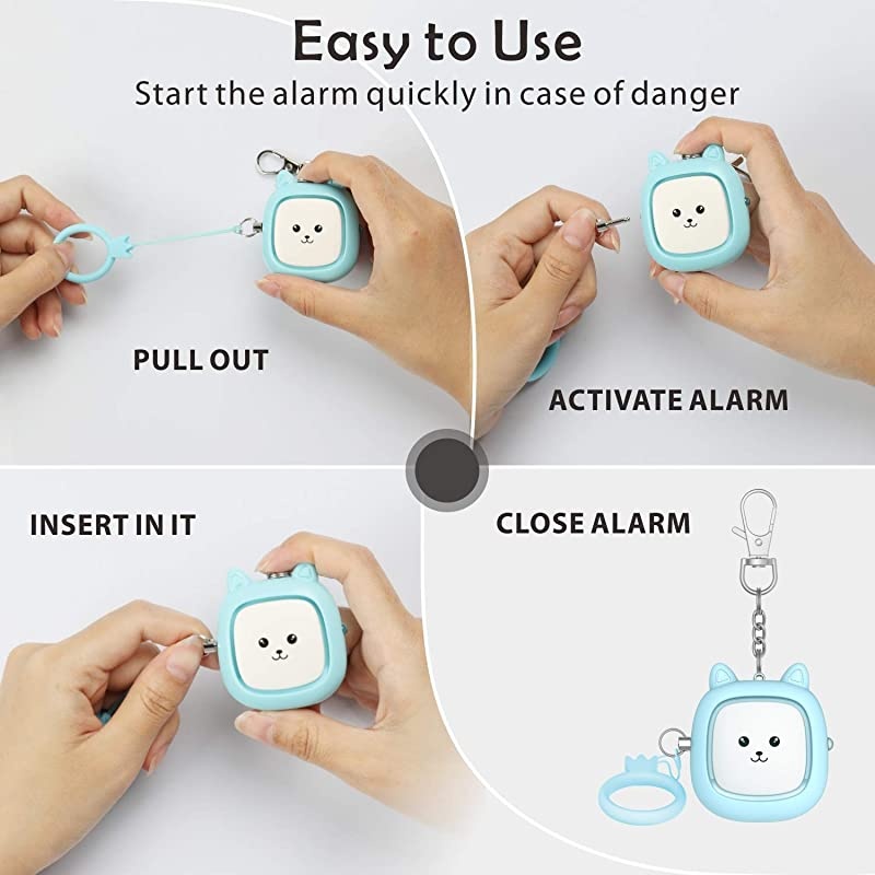 Security Alarm, 3 Pack 130 dB Safe Sound Alarm with LED Lights, Emergency Self-Defense Security Alarm Protection Devices for Women, Men, Children, Elderly (Pink)