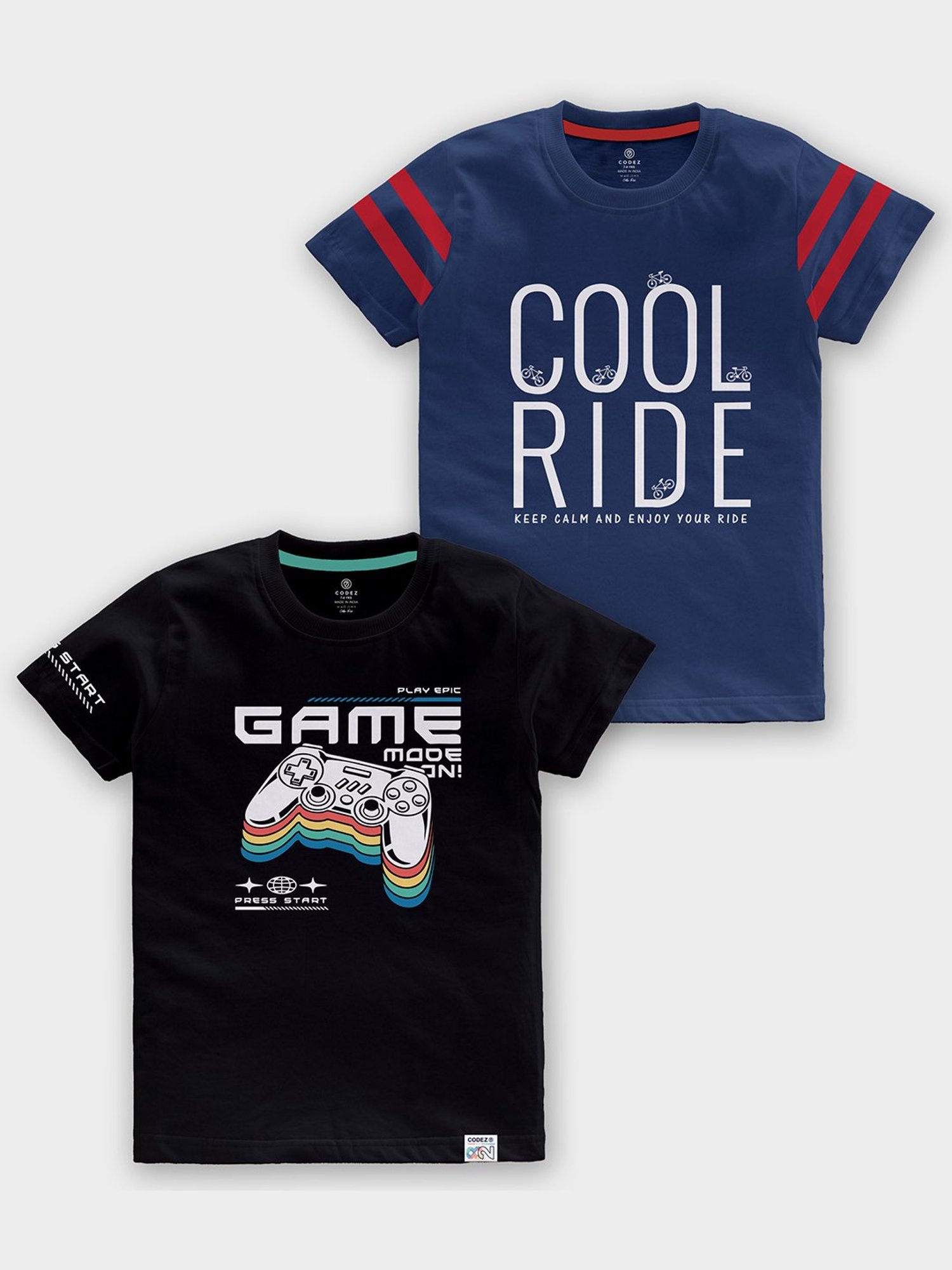 Codez Kids Black & Navy Printed T-Shirt (Pack Of 2)