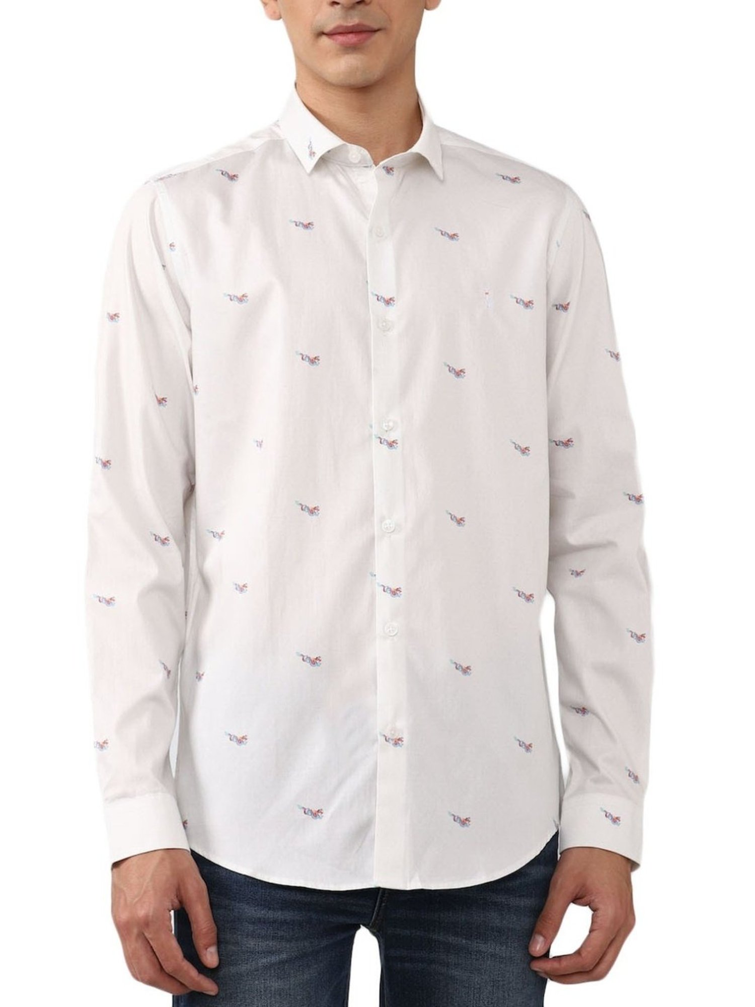 Simon Carter London White Printed Slim Fit Shirt