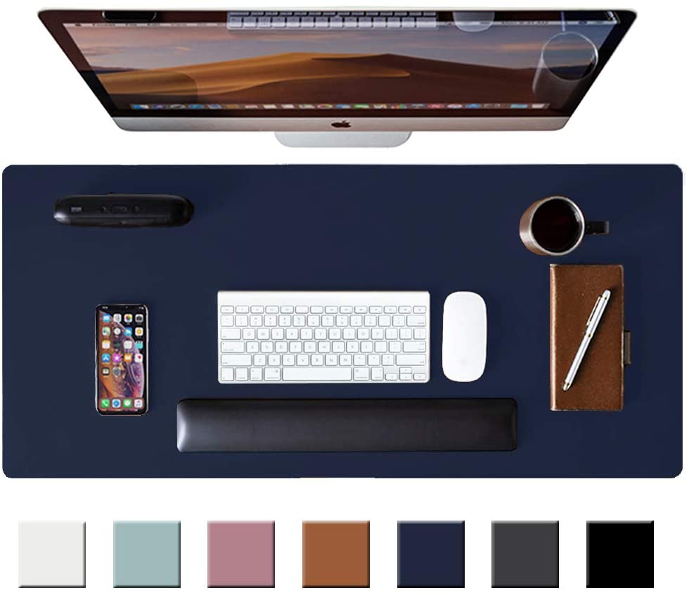 Leather Desk Pad Protector,Mouse Pad,Office Desk Mat,31.5" x 15.7" Non-Slip PU Leather Desk Blotter,Laptop Desk Pad,Waterproof Desk Writing Pad for Office and Home - Black