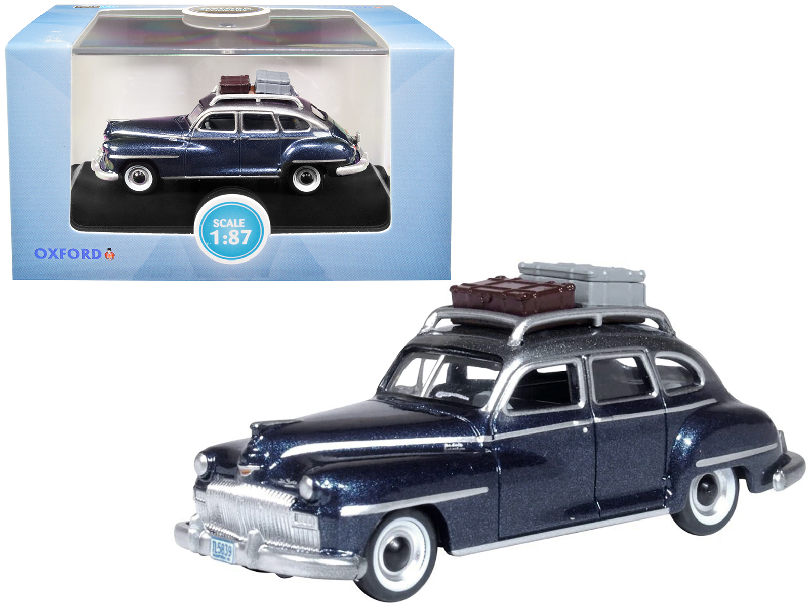 1946 DeSoto Suburban Ambulance Dark Blue "Junction City Ambulance" 1/87 (HO) Scale Diecast Model Car by Oxford Diecast