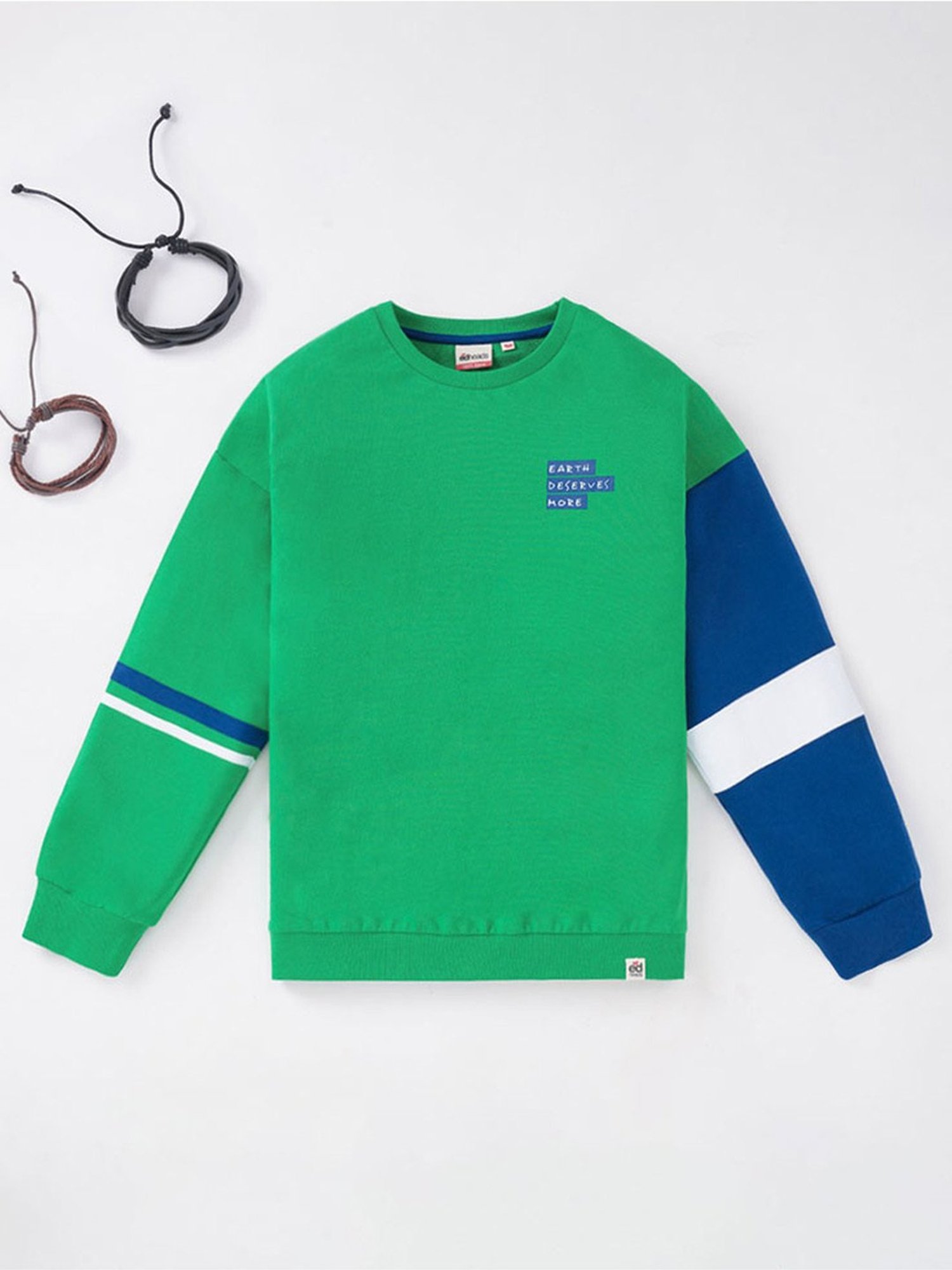 Edheads Kids Green & Blue Cotton Printed Full Sleeves Sweatshirt