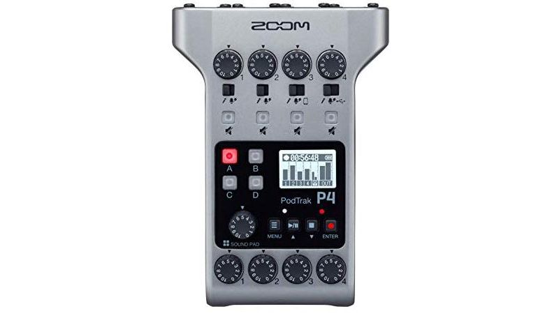 Zoom PodTrak P4 Podcast Recorder, Battery Powered, 4 Microphone Inputs, 4 Headphone Outputs, Phone Input, Sound Pads, Record to SD card, Audio Interface Mode