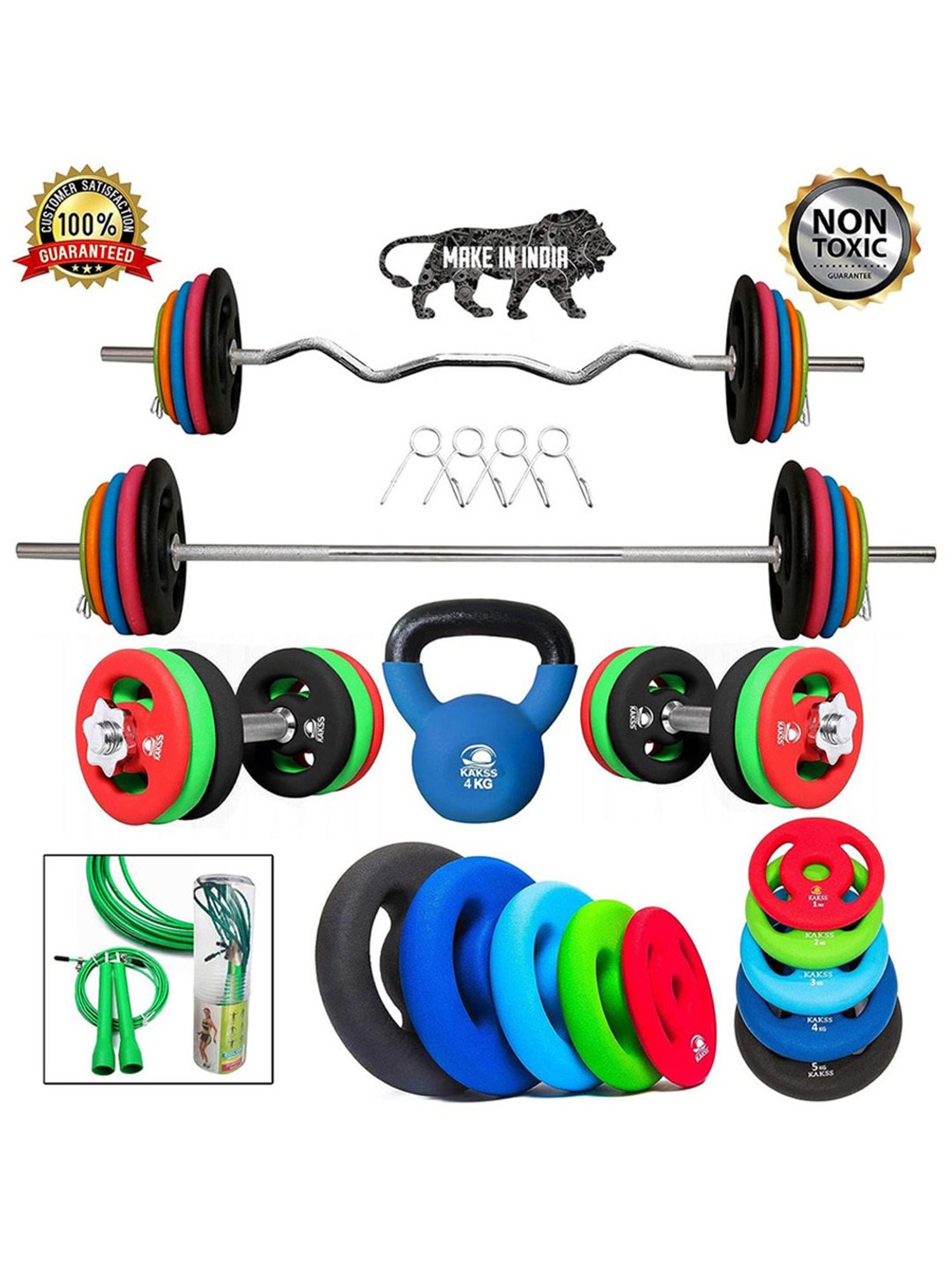 Kakss Best Home Gym Training with Exclusive Neoprene Coated Weight Plates (Multicolor) Size - 40KG