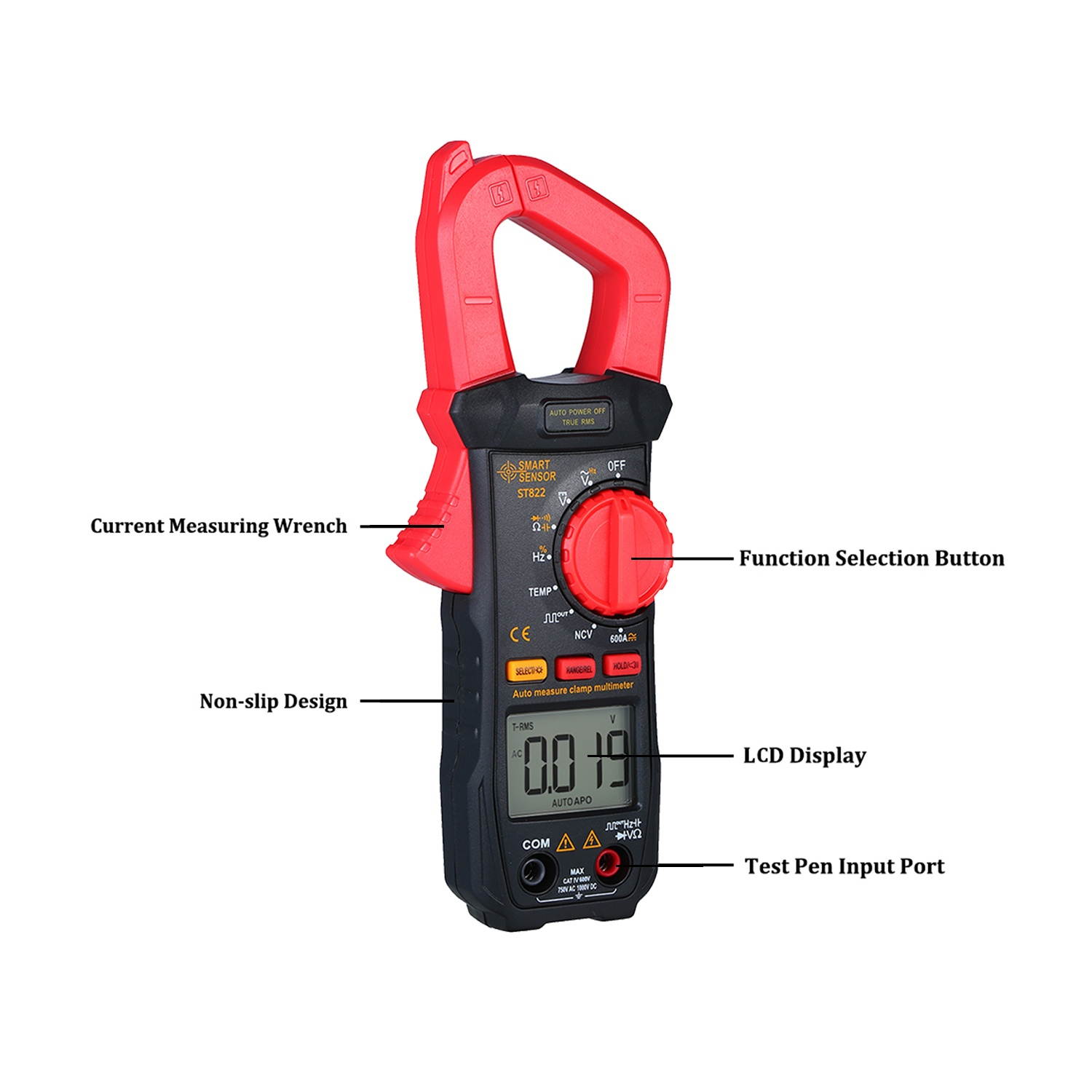 SMART SENSOR Digital Clamp Meter High Precision Manual Range Multimeter DC AC Clamp Ammeter Clamp Gauge ST822