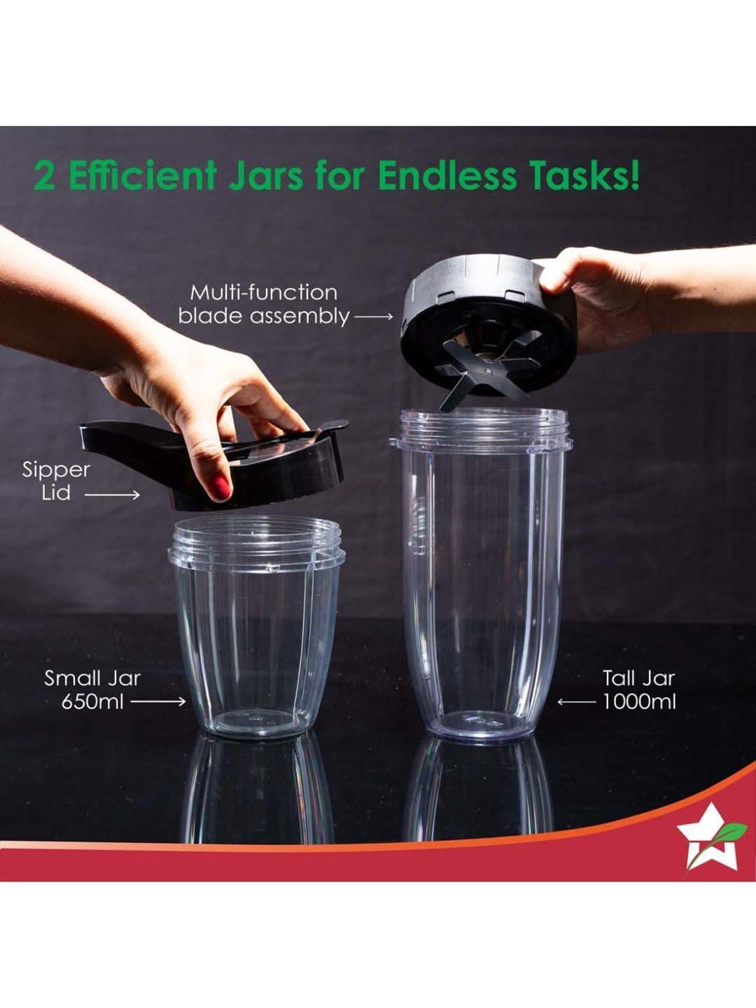 Wonderchef Nutri-Blend Storm 22000 RPM Mixer Grinder with Sipper Attachment & 2 Jars (1200W, Black)