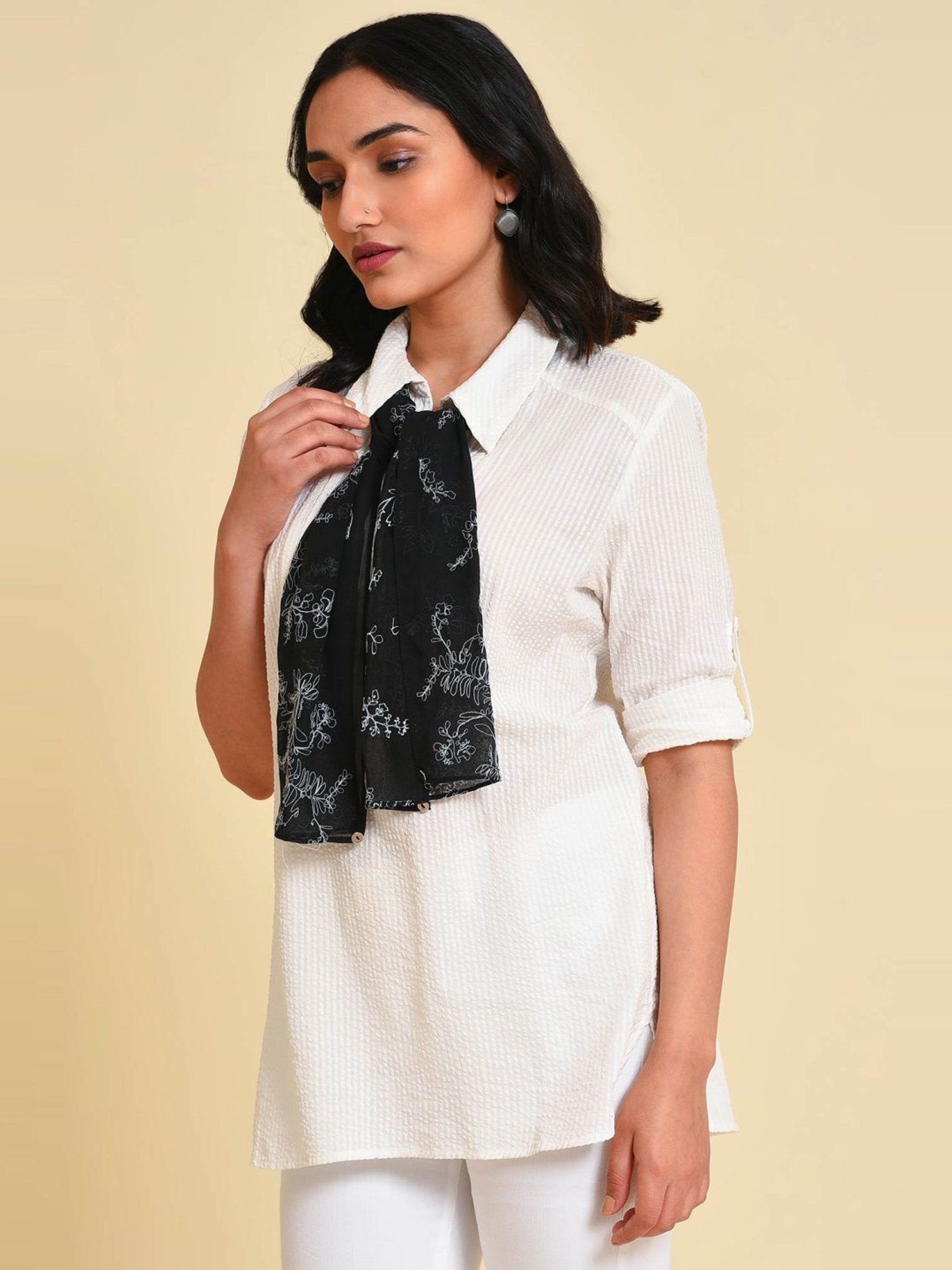 W Off-White Cotton Striped Top