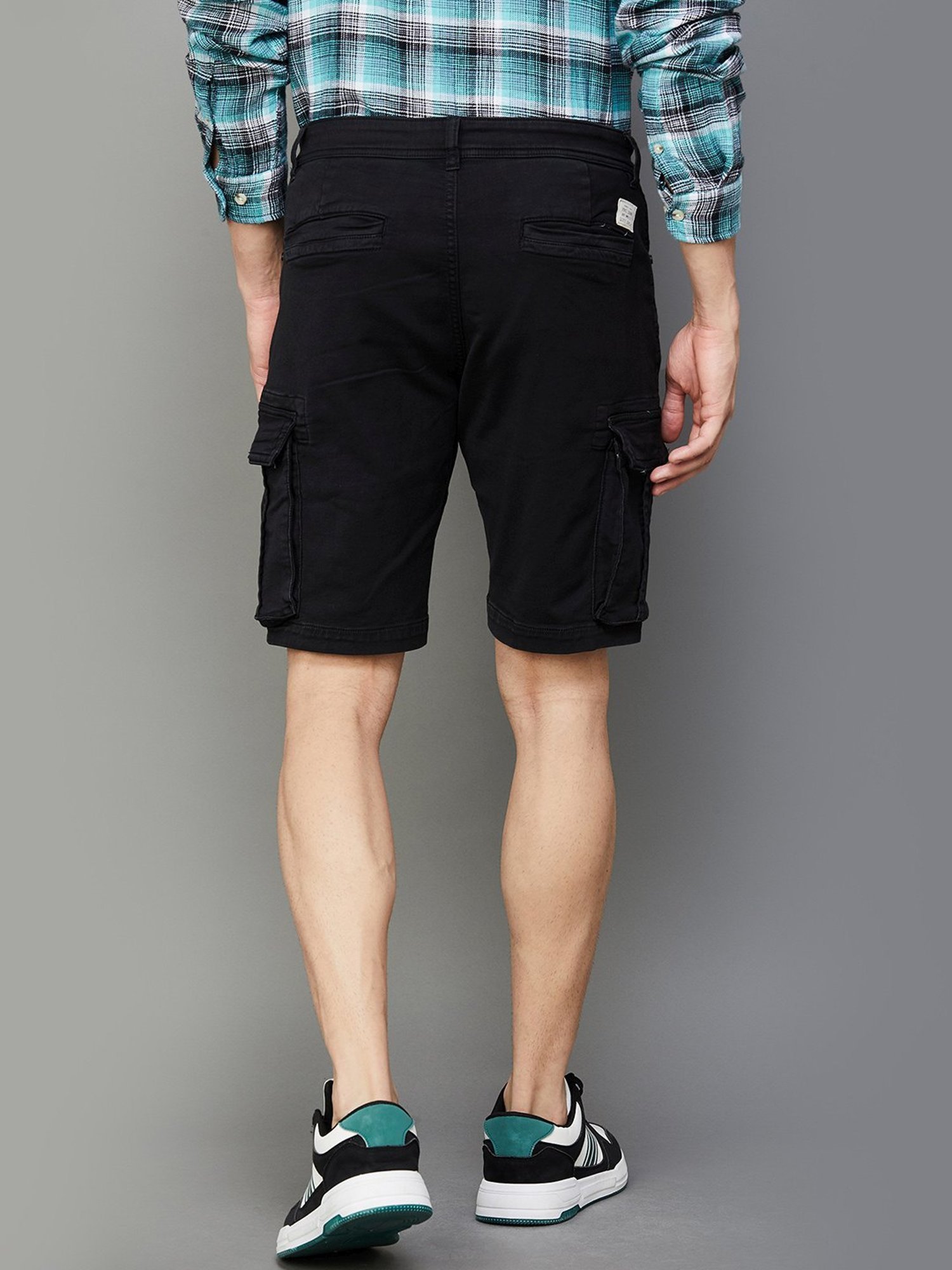Forca By Lifestyle Black Cotton Regular Fit Cargo Shorts